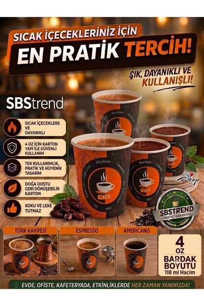 Espresso-Türk kahvesi-Americano Tek kullanımlık 4 Oz 400 Adet Karton Bardak