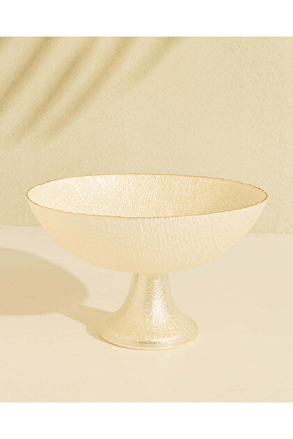 Ivory Glass Pedestal Bowl With Gold Rim 25cm