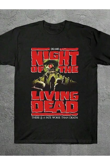 تي شيرت رجالي بطبعة Night Of The Living Dead - تي شيرت قطني أسود بطبعة مرعبة، بأكمام قصيرة وياقة دائرية، مناسب للمناسبات غير الرسمية، 100% قطن، مريح لجميع المواسم، تي شيرت بتصميم مرعب.