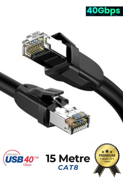 Cat8 15 Meters Premium Super High-Speed Ethernet Cable 40 Gigabit/S 2000Mhz Metal Armored Rj45 Lan Cable