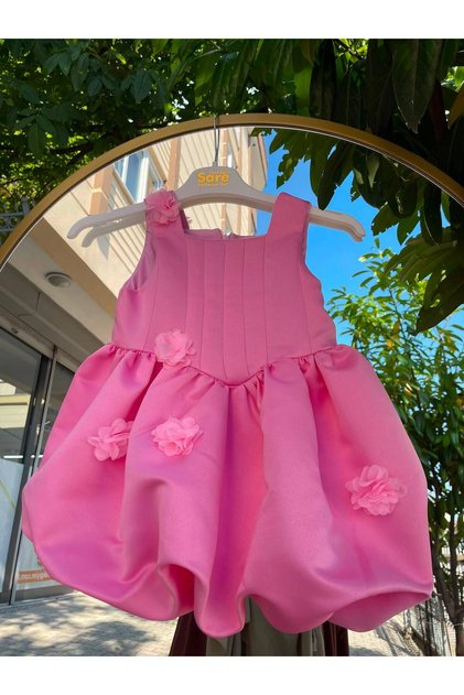 Girl's Pink Floral Balloon Puffy Birthday Evening Dress