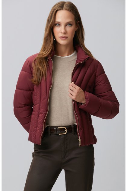 Bordo Dik Yaka Mont