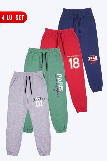 Girl's 4-Piece Double Pocket Printed Jogger Sweatpants