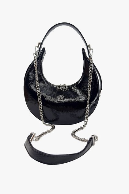 67-7143 Women's Wrinkled Patent Leather Black Crossbody Bag