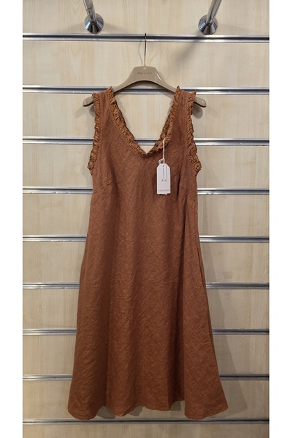 İtalyan Kolsuz Kısa Keten Elbise