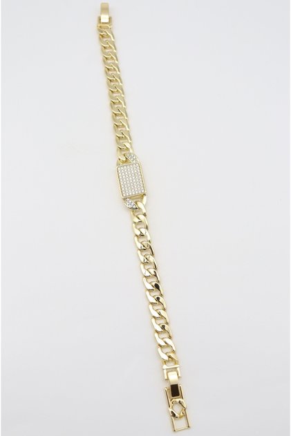 Vip Gold Stone Detailed Gourmet Chain Anti-Tarnish Steel Stylish Bracelet 17+2 cm