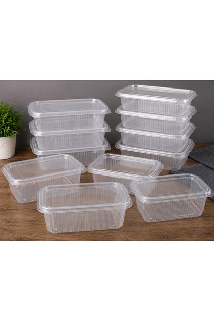 Set 10 Bucăți Caserole Plastic Transparente 1000 g, pentru Alimente, Catering, Take Away și Depozitare Descriere: