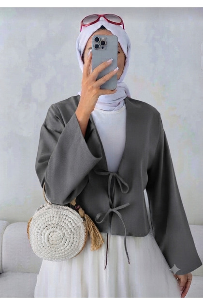 Önü Bağlamalı 2 Bağcıklı Kimono Gömlek Modern Tesettür Şık Yeni Sezon Kimono