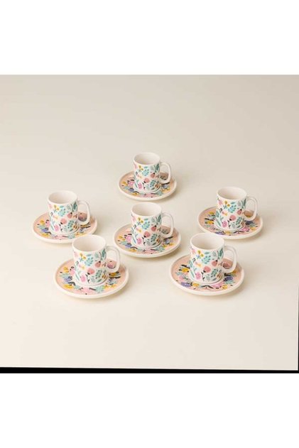 Kitchen Pink Flower 6 Kişilik Kahve Fincanı - Renkli - 90 ml