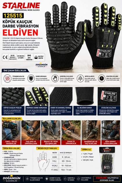 125515 KÖPÜK KAUÇUK DARBE EMİCİ VİBRASYON ELDİVEN