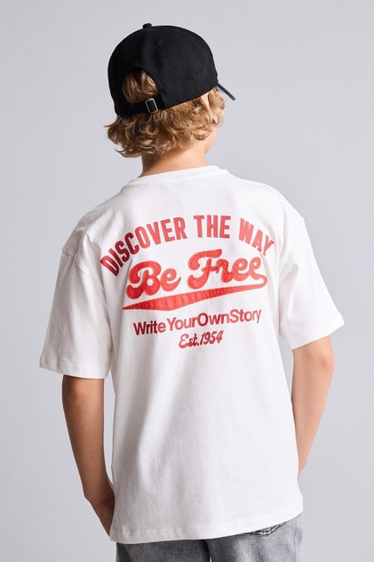 Overshirt Fit Crew Neck Back Printed Short Sleeve T-Shirt Boys I6497A826Hs