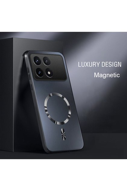 غطاء سيليكون مغناطيسي أسود غير لامع لهاتف Poco X6 Pro متوافق مع POCO F3 F5 F6 F7 F8 Ultra M8 X6 X7 X8 Pro Max