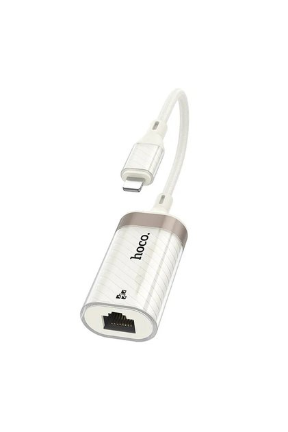 OTG адаптерен кабел за пренос на данни UA41A Lightning към RJ45 (мрежови) 100Mbps, 15см, бял