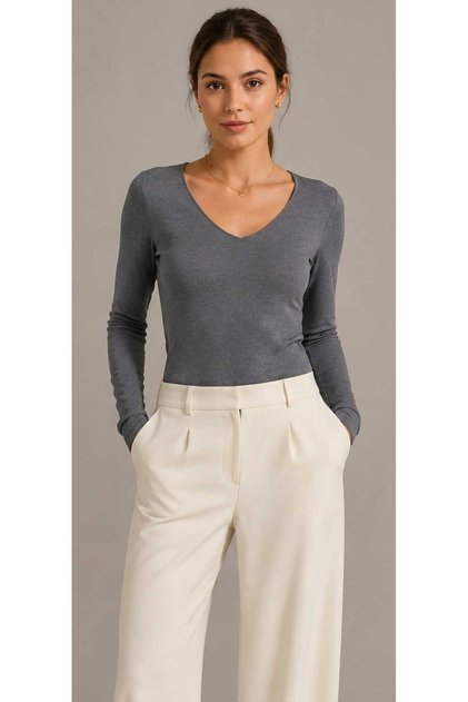 Premium Women's Italian Textured Body-Conscious Elegant V-Neck Knitted Blouse