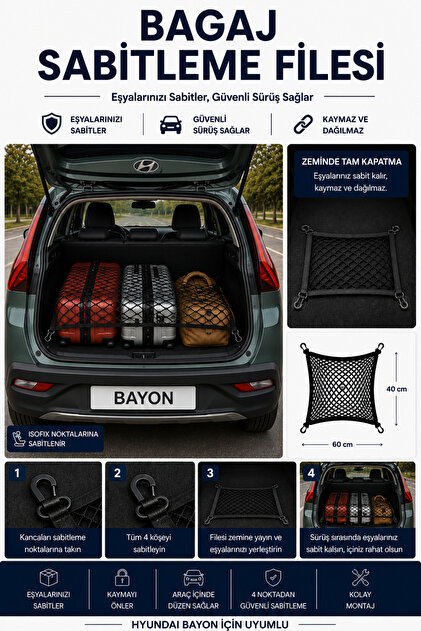 Drive Luggage Securing Net Hyundai Bayon Compatible (40X60)
