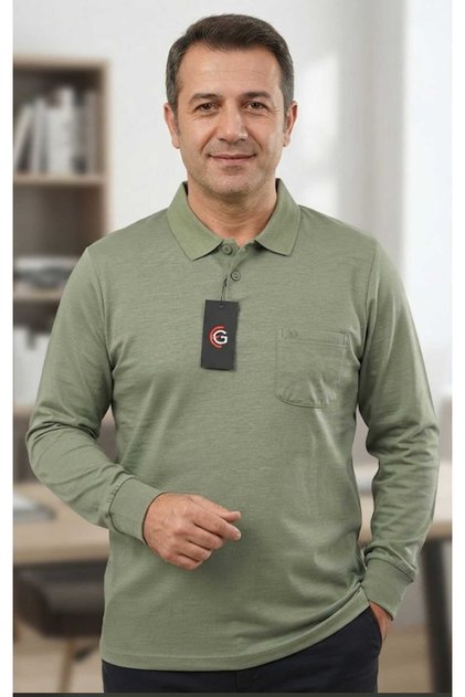 Long Sleeve Polo Shirt with Pockets Classic Cut Seasonal Men's Combed Cotton