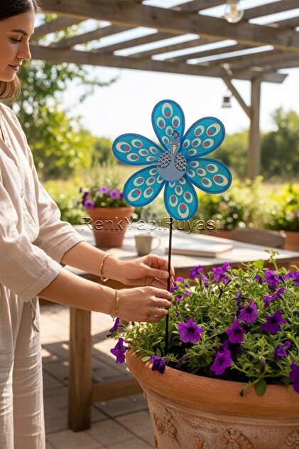 PARLAK RENKLİ RÜZGAR GÜLÜ BALKON BAHÇE SÜSÜ YÜKSEKLİK 63CM ÇAP 30CM