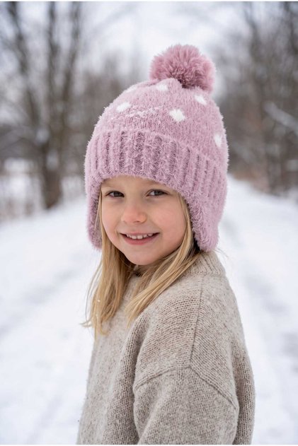 4-8 Years Old Girl's Figured Fleece Lined Beanie