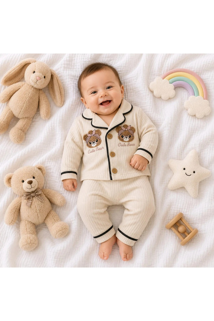Soft piggy embroidered buttoned pajama set