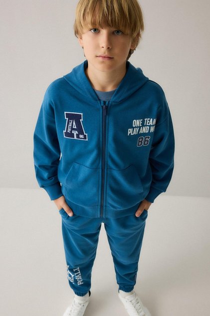Printed Hooded Indigo Zippered Cardigan for Boys H9895A826Au