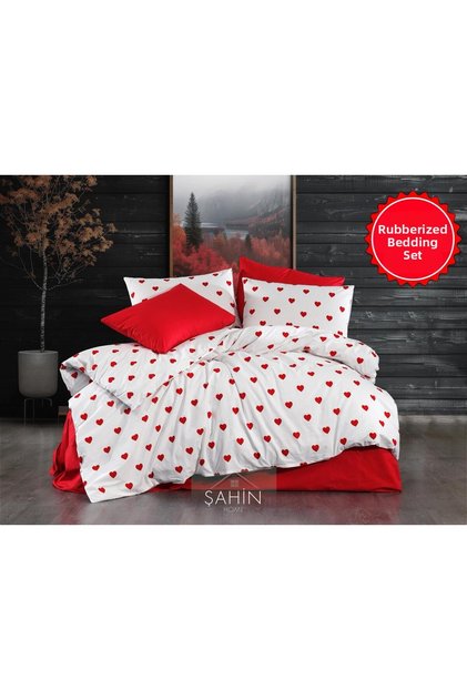Red Heart Pattern Double Elastic Sheet Duvet Cover Set (160X200)