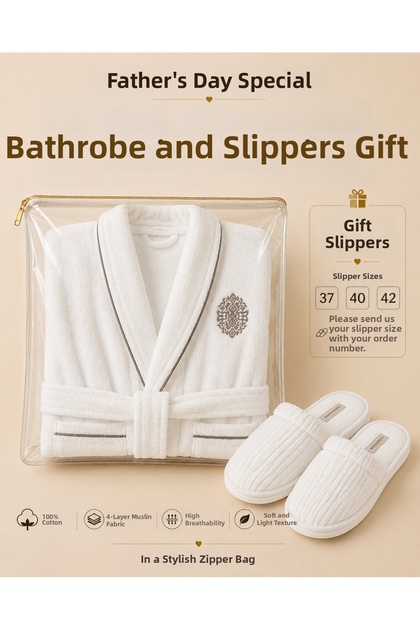 Tiara Father's Day Gift Slippers 100% Cotton Shawl Collar Embroidered Bathrobe 360 G/M² Micro Touch Soft Textured Premium