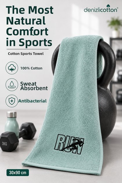 Embroidered Gray Sports Towel 30X90 cm Cotton Sweat Absorbent Fitness Yoga Towel