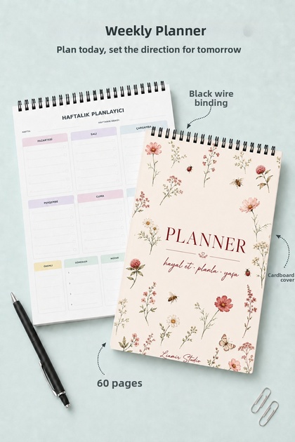 Weekly Planner | Agenda | Laminated Cardboard Cover | A5 Size