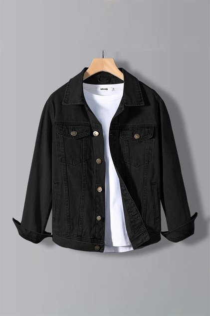 Men's Slim Fit Denim Jeans Jacket Black Edw012