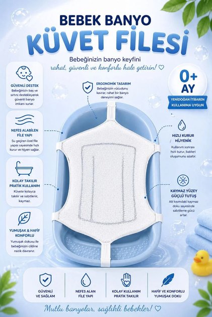 Lüx Köpüklü Banyo Filesi, Küvet Yıkama Filesi, Bebek Banyo Filesi (KATLANIR KÜVETLERE UYUMLUDUR)