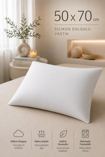 Sleepwell 50 X 70 cm Silicone Filled Pillow with Cotton Soft Texture on the Exterior Surface, 900 Gr Plump Pillow