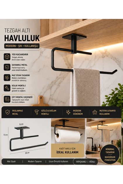 Siyah kağıt rulo havluluk peçetelik yapışkanlı tasarım askı