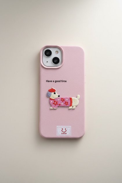 iPhone 15 Uyumlu Kawaii Nakışlı Sevimli Köpek Figürlü Silikon Telefon Kılıfı