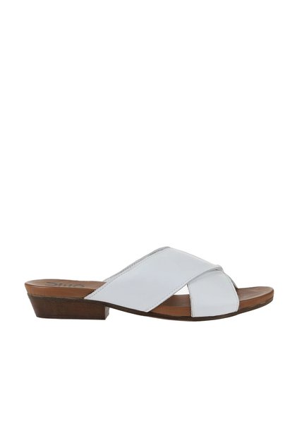 White Leather Women's Heeled Slippers 01Wn0402