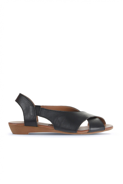 Black Leather Women's Flat Sandals 01Wa4405