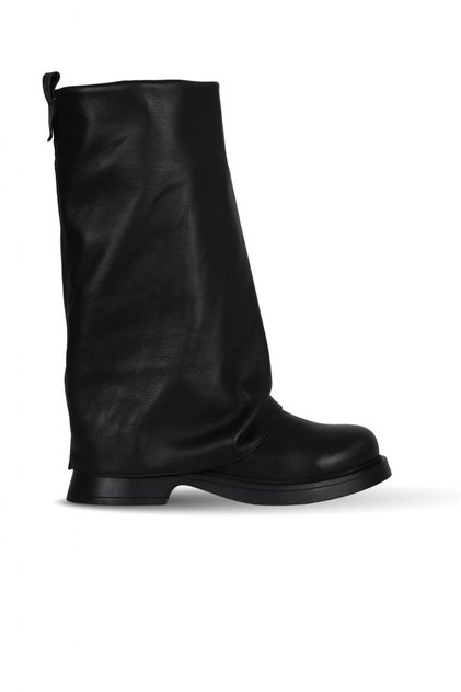 Black Leather Women's Flat Boots 30Wc25570