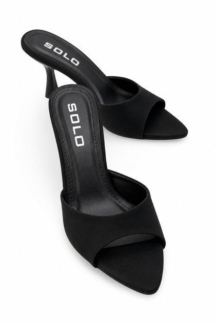 Calivia Black Nubuck Women's Stylish New Season Pointed Toe Comfortable Thin Heeled Slippers