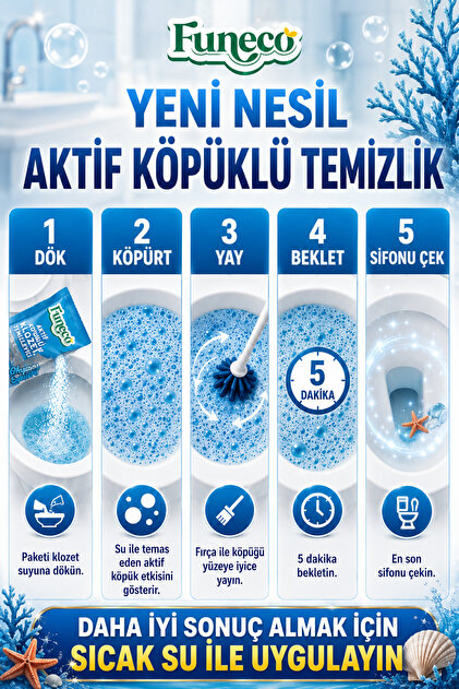 FUNECO Klozet Tuvalet WC Temizleyici, Aktif Köpüklü, Doğa Dostu