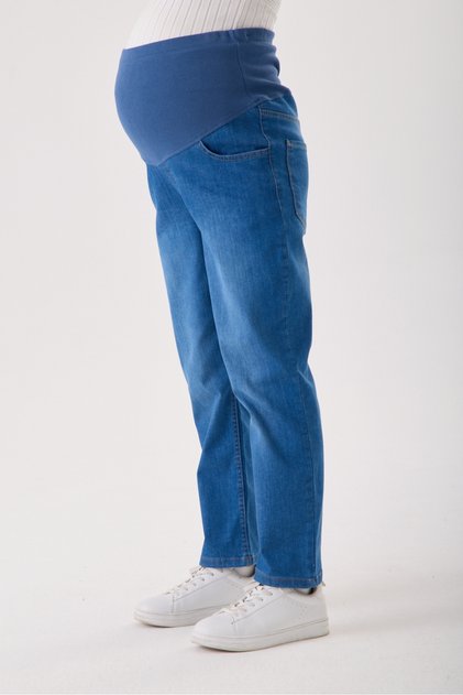 Pregnant Mom Fit Lycra Blue Jeans, Adjustable Waist