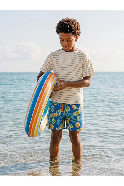 Fish Printed 6-9 Years Old Swim Shorts - Blue