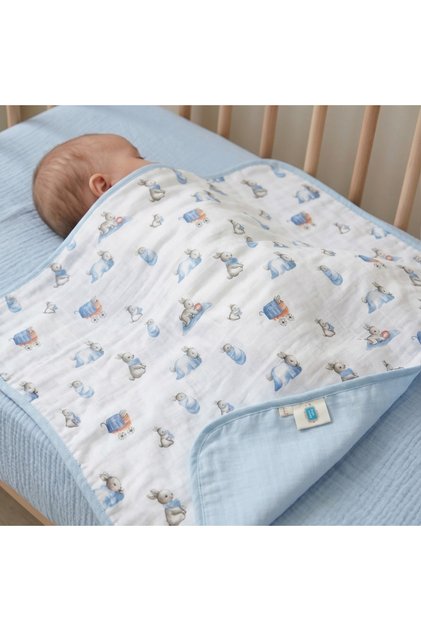 100% Cotton Double Layer Muslin Blanket – 65×65 cm Bébé Lapin