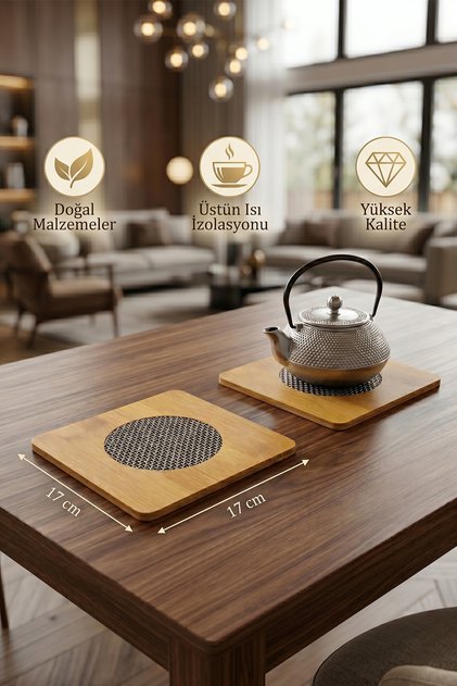 Ahşap 2 li Tencere Tava Çaydanlık Atlığı Nihale Seti