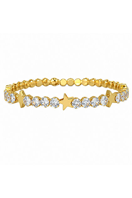Star Detailed Crystal Stone Spring Bracelet – Gold Color