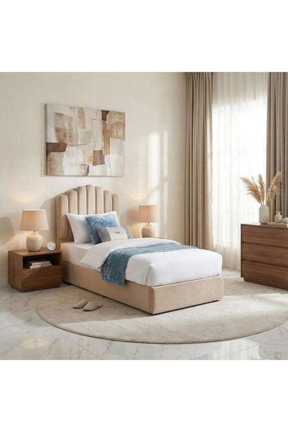 ANNA SINGLE BED VELVET BEIGE 120X200 CM