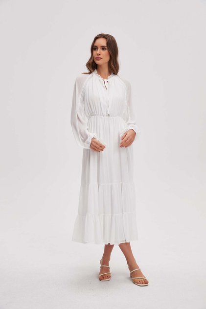 Long-sleeve plain midi dress