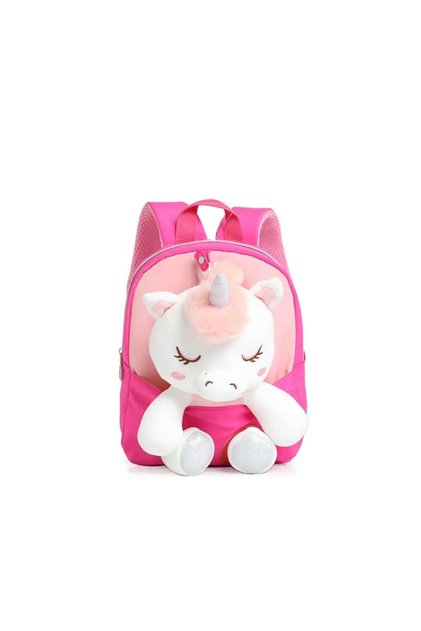 Rucsac mini unicorn din pluș, MOOD (BE AUTHENTIC) cu design 3D, potrivit pentru copii mici, pentru grădiniță sau școală, Zâmbet ROZ