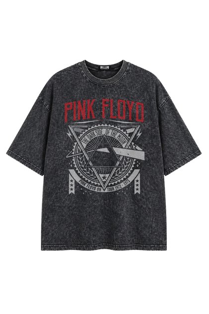 Unisex Oversize Pink Floyd Written Washed T-Shirt, Rock-Metal Printed Vintage T-Shirt