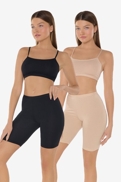 Women's 2 Pieces Black Skin Color Laptop Non-Marking Modal High Waist Leggings 2m113