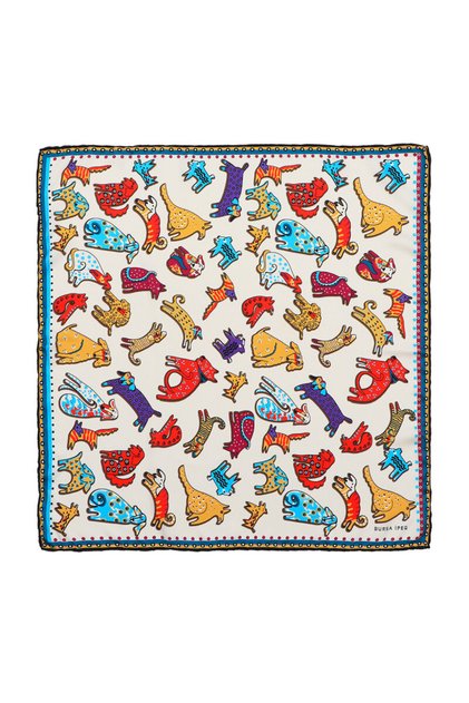 Red Yellow Patterned Silky Handkerchief
