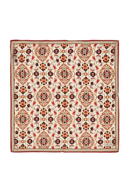 Ecru Tan Tile Tulip Pattern Silk Handkerchief